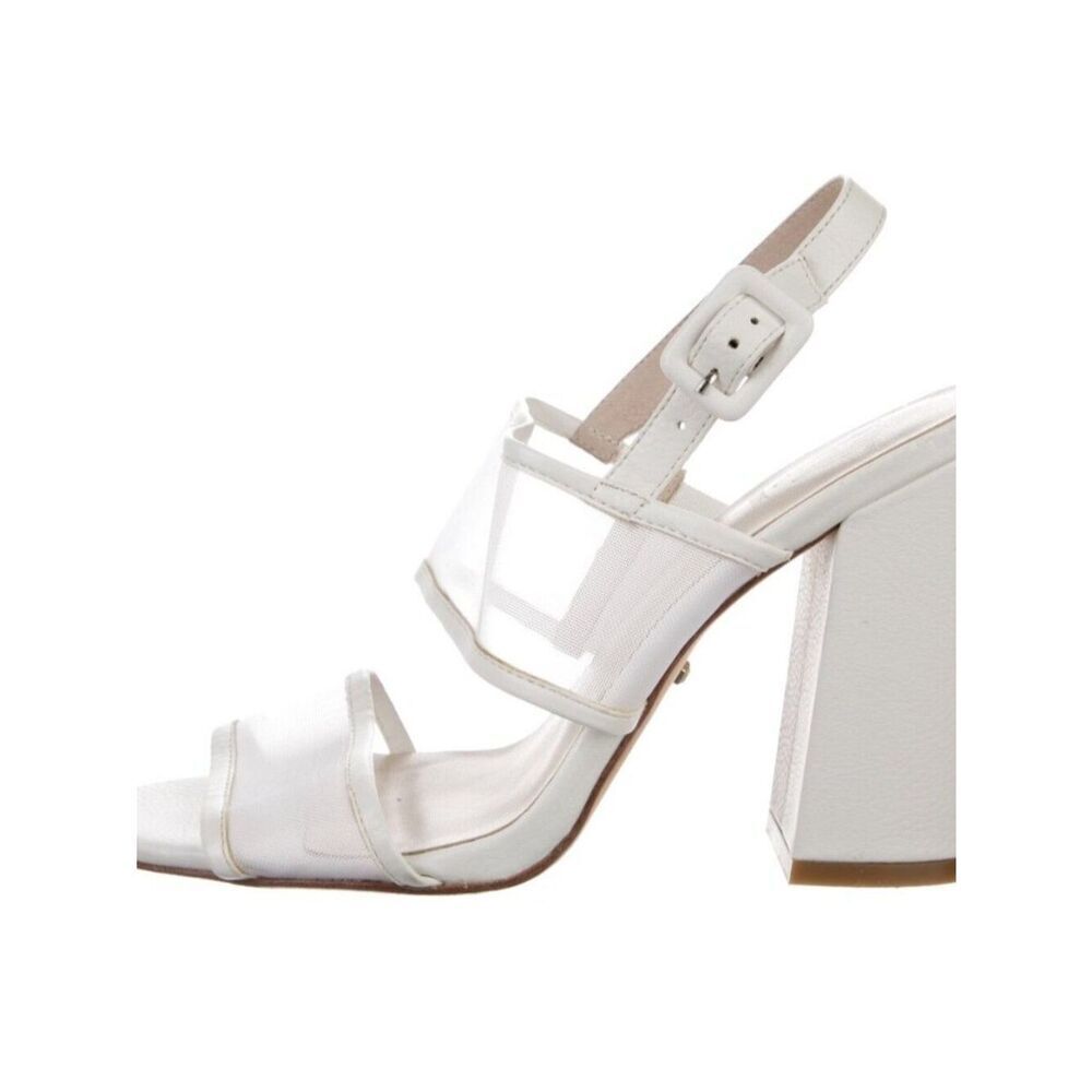 Raye Womens Solid White Genuine Leather Block High Heel Sandals 7